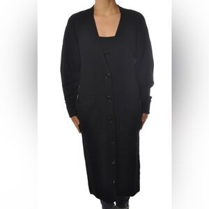 Zara Long black ruched knit cardigan V-neckline, long sleeves Sz L
